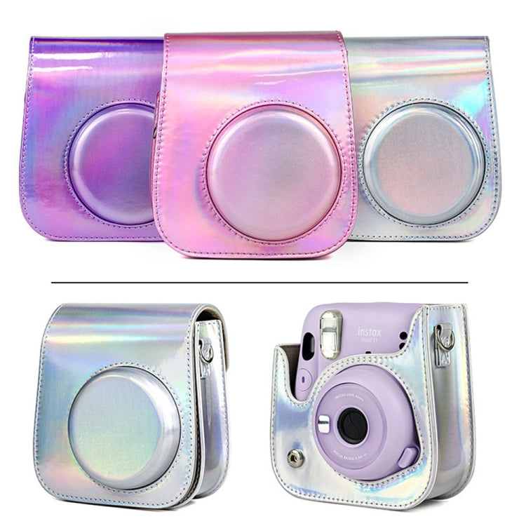 Richwell Portable Aurora PU Leather Camera Case Camera Bag with Shoulder Strap, Suitable for Fujifilm Instax Mini 11, Rose Pink, Silver, Purple