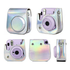 Richwell Portable Aurora PU Leather Camera Case Camera Bag with Shoulder Strap, Suitable for Fujifilm Instax Mini 11, Rose Pink, Silver, Purple