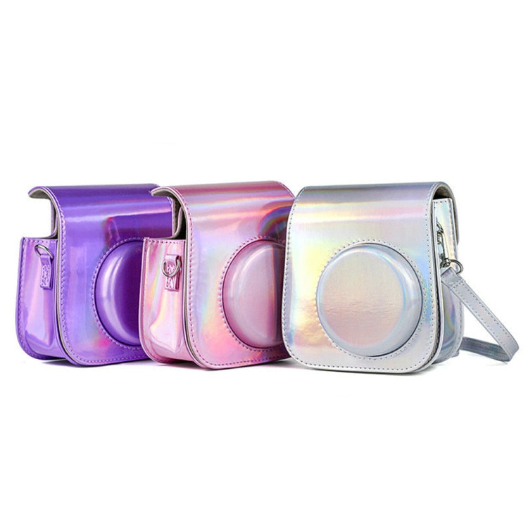 Richwell Portable Aurora PU Leather Camera Case Camera Bag with Shoulder Strap, Suitable for Fujifilm Instax Mini 11, Rose Pink, Silver, Purple