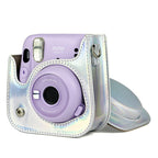 Richwell Portable Aurora PU Leather Camera Case Camera Bag with Shoulder Strap, Suitable for Fujifilm Instax Mini 11, Rose Pink, Silver, Purple