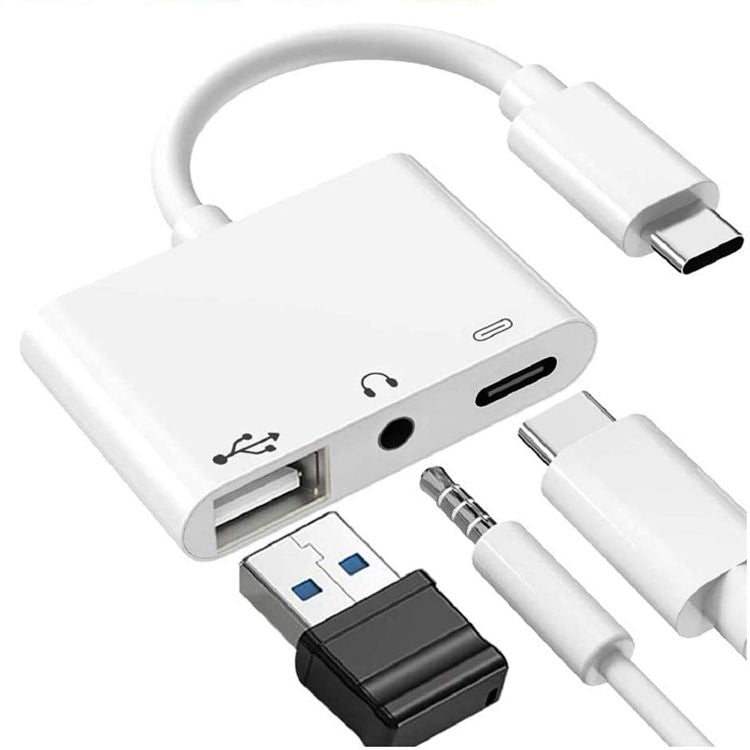 3 in 1 USB-C OTG Adapter with 3.5mm Headphone Jack, Compatible for iPad Pro and Type-C Jack Phone, 3 in 1 – Fast Charging