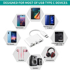 3 in 1 USB-C OTG Adapter with 3.5mm Headphone Jack, Compatible for iPad Pro and Type-C Jack Phone, 3 in 1 – Fast Charging