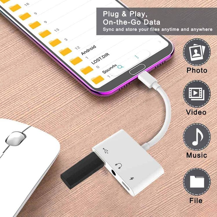 3 in 1 USB-C OTG Adapter with 3.5mm Headphone Jack, Compatible for iPad Pro and Type-C Jack Phone, 3 in 1 – Fast Charging