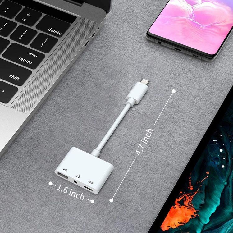 3 in 1 USB-C OTG Adapter with 3.5mm Headphone Jack, Compatible for iPad Pro and Type-C Jack Phone, 3 in 1 – Fast Charging