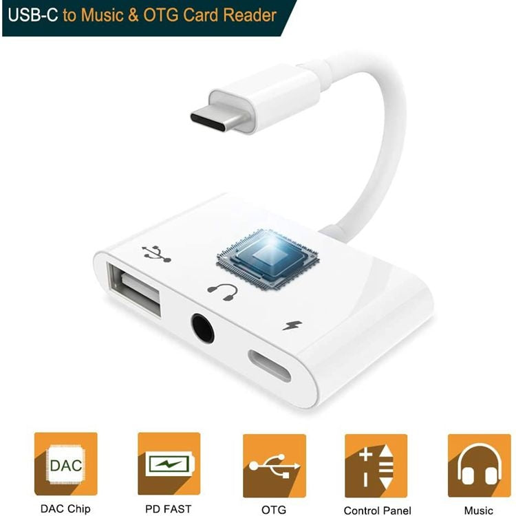 3 in 1 USB-C OTG Adapter with 3.5mm Headphone Jack, Compatible for iPad Pro and Type-C Jack Phone, 3 in 1 – Fast Charging