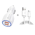Qc3.0 Dual USB Car Charger + Micro USB Fast Charging Cable Car Charging Kit, Micro USB (White), Micro USB (Black) Micro USB (White) White