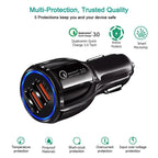 Qc3.0 Dual USB Car Charging + Type-C Fast Charging Cable Car Charging Kit, Type-C (Black), Type-C (White)