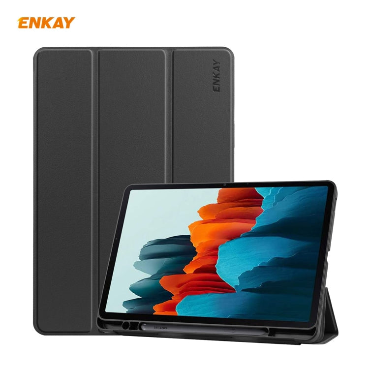 ENKAY ENK-8011 PU Leather + TPU Smart Case with Pen Slot for Samsung Galaxy Tab S7 11.0 T870 / T875, For Galaxy Tab S8 / Galaxy Tab S7 11.0 For Galaxy Tab S8 Galaxy Tab S7 11.0 Black