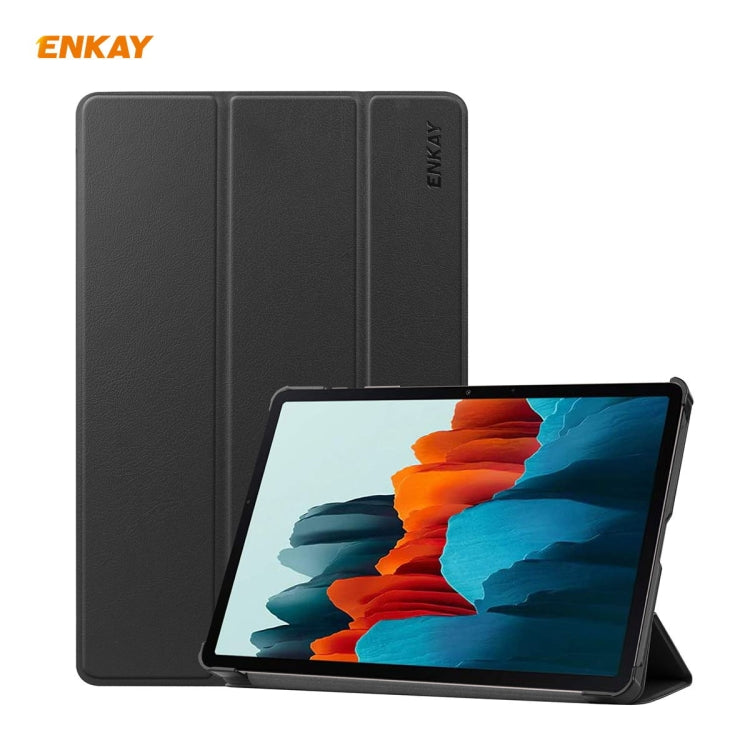 ENKAY ENK-8010 PU Leather + Plastic Smart Case with Three-folding Holder for Samsung Galaxy Tab S7 11.0 T870 / T875, For Galaxy Tab S8 / Galaxy Tab S7 11.0 For Galaxy Tab S8 Galaxy Tab S7 11.0 Black