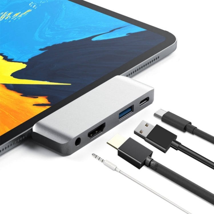 4 in 1 Type-C / USB-C to HDMI + AUX + USB + PD Type-C / USB-C HUB Adapter Multifunction HD Dock – Aluminum Alloy, TPU, 4K