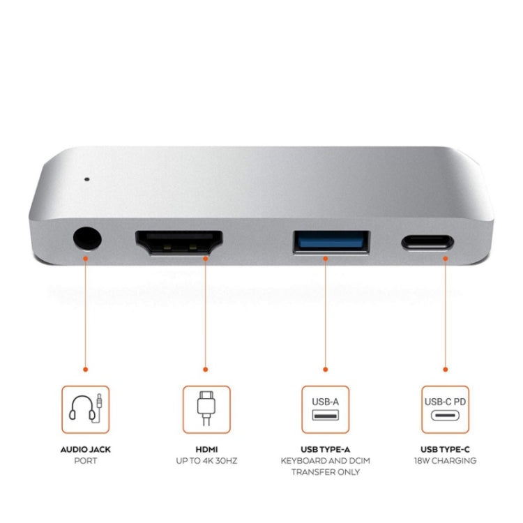 4 in 1 Type-C / USB-C to HDMI + AUX + USB + PD Type-C / USB-C HUB Adapter Multifunction HD Dock – Aluminum Alloy, TPU, 4K