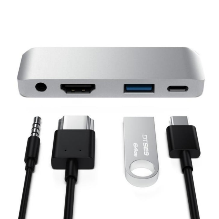 4 in 1 Type-C / USB-C to HDMI + AUX + USB + PD Type-C / USB-C HUB Adapter Multifunction HD Dock – Aluminum Alloy, TPU, 4K