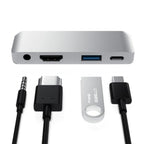 4 in 1 Type-C / USB-C to HDMI + AUX + USB + PD Type-C / USB-C HUB Adapter Multifunction HD Dock – Aluminum Alloy, TPU, 4K