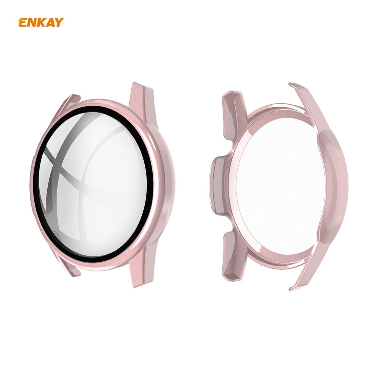 For Huawei Watch GT 2 46mm ENKAY Hat-Prince ENK-AC8202 Full Coverage PC Frosted Case + 9H Tempered Glass Protector Pink