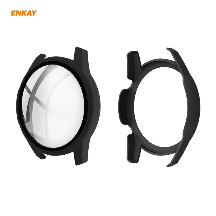 For Huawei Watch GT 2 46mm ENKAY Hat-Prince ENK-AC8202 Full Coverage PC Frosted Case + 9H Tempered Glass Protector – Anti-Scratch, Tempered Glass, Screen Protector Black