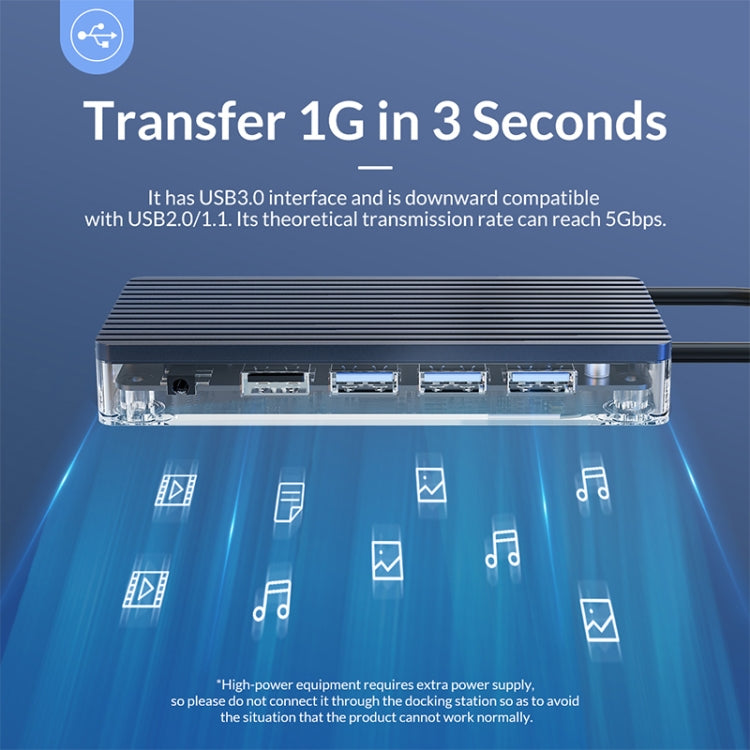 ORICO WB-11P 10 in 1 Type-C Transparent HUB, WB-11P – Aluminum Alloy, TPU, 4K