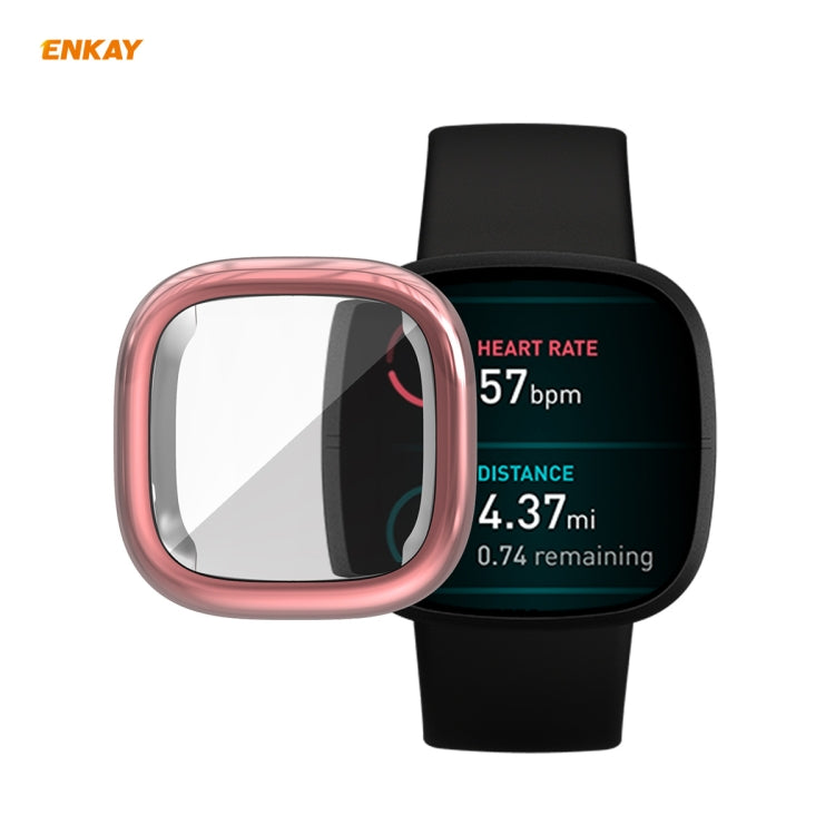 For Fitbit Versa 3 / Fitbit Sense ENKAY Hat-Prince ENK-AC8208 Full Coverage Electroplate TPU Soft Case Pink