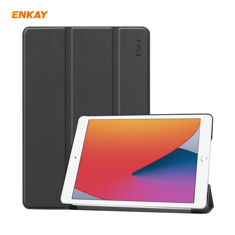 For iPad 10.2 2020 / 2019 ENKAY ENK-8014 PU Leather + Plastic Smart Case with Three-folding Holder Black