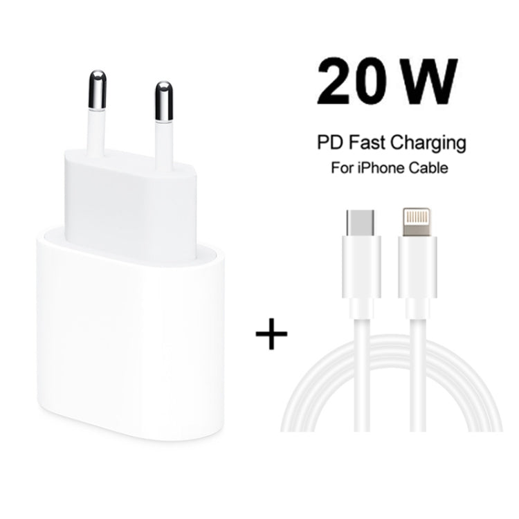 2 in 1 PD 20W Single USB-C / Type-C Port Travel Charger + 3A PD3.0 USB-C / Type-C to 8 Pin Fast Charge Data Cable Set, Cable Length: 2m, EU Plug, 20W 2m – Data Transmission, TPU