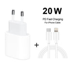 2 in 1 PD 20W Single USB-C / Type-C Port Travel Charger + 3A PD3.0 USB-C / Type-C to 8 Pin Fast Charge Data Cable Set, Cable Length: 2m, EU Plug, 20W 2m – Data Transmission, TPU