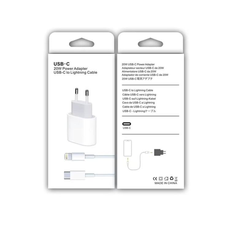 2 in 1 PD 20W Single USB-C / Type-C Port Travel Charger + 3A PD3.0 USB-C / Type-C to 8 Pin Fast Charge Data Cable Set, Cable Length: 2m, EU Plug, 20W 2m – Data Transmission, TPU