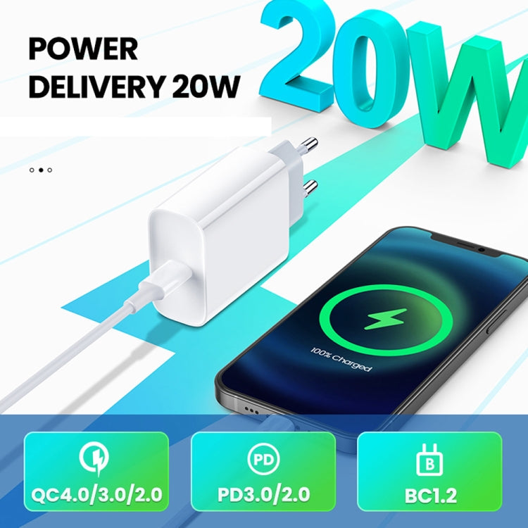 2 in 1 PD 20W Single USB-C / Type-C Port Travel Charger + 3A PD3.0 USB-C / Type-C to 8 Pin Fast Charge Data Cable Set, Cable Length: 2m, EU Plug, 20W 2m – Data Transmission, TPU