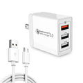 SDC-30W 2 in 1 USB to Micro USB Data Cable + 30W QC 3.0 USB + 2.4A Dual USB 2.0 Ports Mobile Phone Tablet PC Universal Quick Charger Travel Charger Set, US Plug, with Micro USB Cable, US Plug – Fast Charging, Data Transmission, TPU