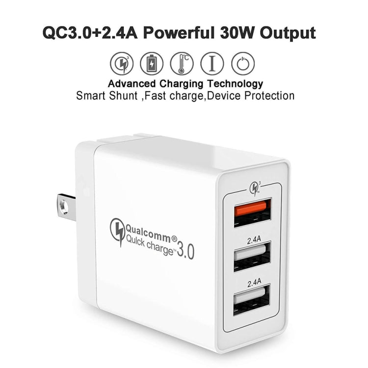 SDC-30W 2 in 1 USB to Micro USB Data Cable + 30W QC 3.0 USB + 2.4A Dual USB 2.0 Ports Mobile Phone Tablet PC Universal Quick Charger Travel Charger Set, US Plug, with Micro USB Cable, US Plug – Fast Charging, Data Transmission, TPU