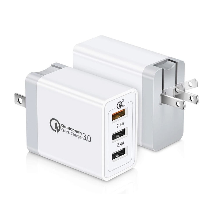 SDC-30W 2 in 1 USB to Micro USB Data Cable + 30W QC 3.0 USB + 2.4A Dual USB 2.0 Ports Mobile Phone Tablet PC Universal Quick Charger Travel Charger Set, US Plug, with Micro USB Cable, US Plug – Fast Charging, Data Transmission, TPU