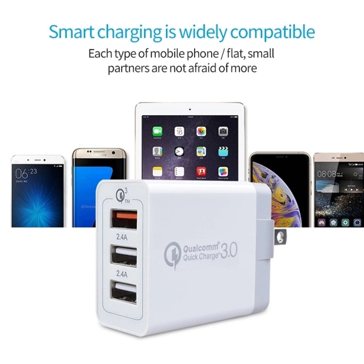 SDC-30W 2 in 1 USB to Micro USB Data Cable + 30W QC 3.0 USB + 2.4A Dual USB 2.0 Ports Mobile Phone Tablet PC Universal Quick Charger Travel Charger Set, US Plug, with Micro USB Cable, US Plug – Fast Charging, Data Transmission, TPU