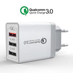 SDC-30W 2 in 1 USB to Micro USB Data Cable + 30W QC 3.0 USB + 2.4A Dual USB 2.0 Ports Mobile Phone Tablet PC Universal Quick Charger Travel Charger Set, EU Plug, with Micro USB Cable, EU Plug – Fast Charging, Data Transmission, TPU