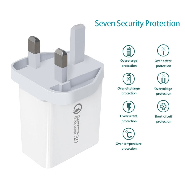 SDC-30W 2 in 1 USB to USB-C / Type-C Data Cable + 30W QC 3.0 USB + 2.4A Dual USB 2.0 Ports Mobile Phone Tablet PC Universal Quick Charger Travel Charger Set, UK Plug, with USB-C / Type-C Cable, UK Plug – Fast Charging, Data Transmission, TPU