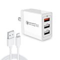SDC-30W 2 in 1 USB to 8 Pin Data Cable + 30W QC 3.0 USB + 2.4A Dual USB 2.0 Ports Mobile Phone Tablet PC Universal Quick Charger Travel Charger Set, US Plug, with 8 Pin Cable, US Plug – Fast Charging, Data Transmission, TPU with 8 Pin Cable, US Plug