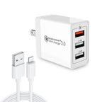 SDC-30W 2 in 1 USB to 8 Pin Data Cable + 30W QC 3.0 USB + 2.4A Dual USB 2.0 Ports Mobile Phone Tablet PC Universal Quick Charger Travel Charger Set, US Plug, with 8 Pin Cable, US Plug – Fast Charging, Data Transmission, TPU with 8 Pin Cable, US Plug