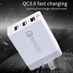 SDC-30W 2 in 1 USB to 8 Pin Data Cable + 30W QC 3.0 USB + 2.4A Dual USB 2.0 Ports Mobile Phone Tablet PC Universal Quick Charger Travel Charger Set, US Plug, with 8 Pin Cable, US Plug – Fast Charging, Data Transmission, TPU