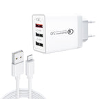 SDC-30W Data Cable – 2 in 1 USB to 8 Pin Data Cable + 30W QC 3.0 USB + 2.4A Dual USB 2.0... with 8 Pin Cable, EU Plug