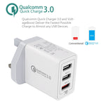 SDC-30W 2 in 1 USB to 8 Pin Data Cable + 30W QC 3.0 USB + 2.4A Dual USB 2.0 Ports Mobile Phone Tablet PC Universal Quick Charger Travel Charger Set, UK Plug, with 8 Pin Cable, UK Plug – Fast Charging, Data Transmission, TPU