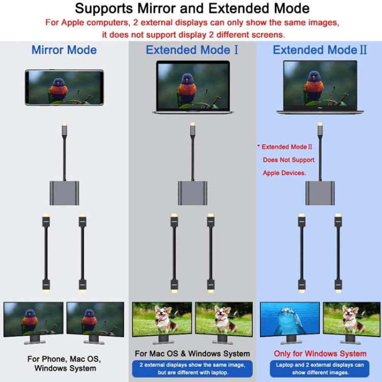 ZS-SGSHDMI USB-C / Type-C to Dual HDMI Adapter, USB-C / Type-C to Dual HDMI – Plug-and-play
