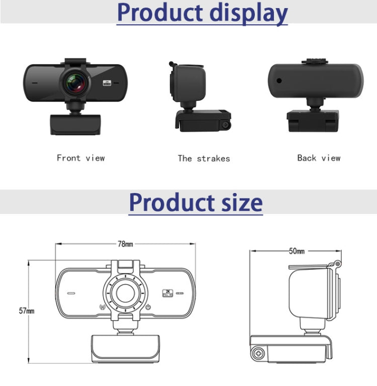 C5 4 Million Pixel Auto Focus 2K Full HD Webcam 360 Rotation USB Driver-free Live Broadcast WebCamera with Mic, C5 – TPU