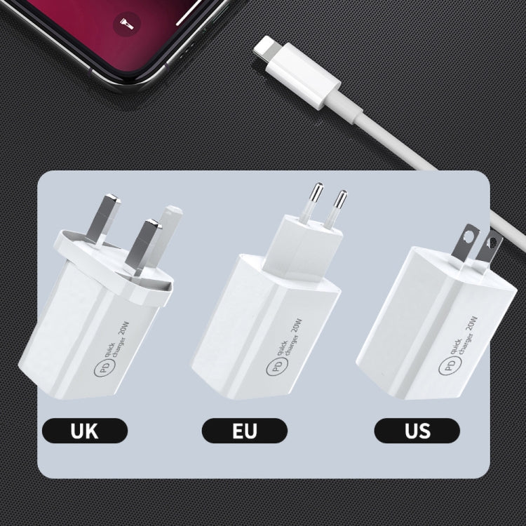 SDC-20W 2 in 1 PD 20W USB-C / Type-C Travel Charger + 3A PD3.0 USB-C / Type-C to 8 Pin Fast Charge Data Cable Set, Cable Length: 1m,, US Plug, EU Plug, UK Plug – Data Transmission, TPU