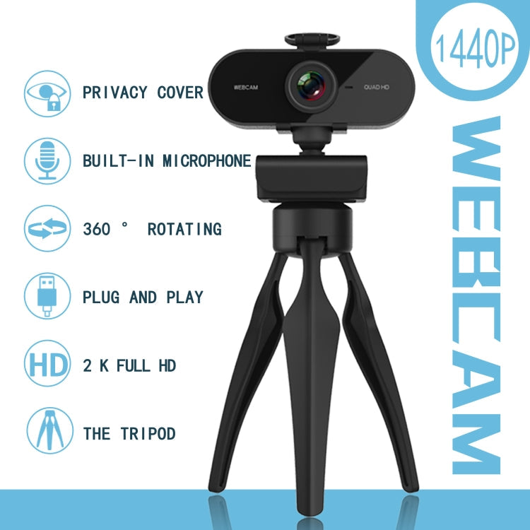 B1 4 Million Pixels 2K Resolution HD 1080P 360 Degrees Rotation Webcam with Mic & Tripod – TPU