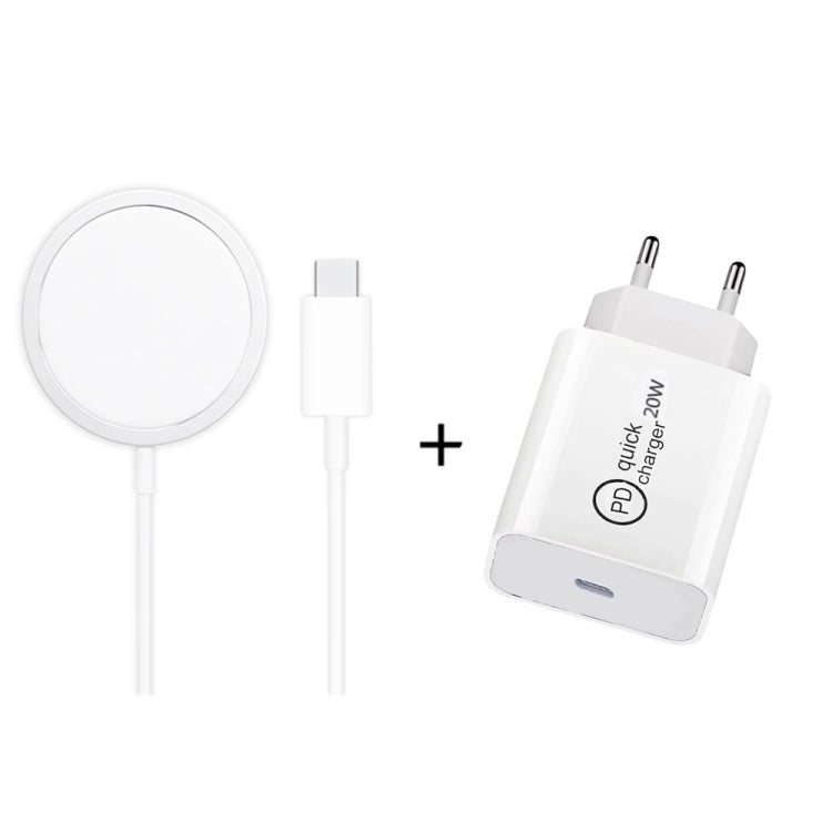 XJ-31 2 in 1 15W Magnetic Wireless Charger + PD 20W USB-C / Type-C Travel Charger Set for iPhone 12 Series, EU Plug, US Plug, UK Plug EU Plug