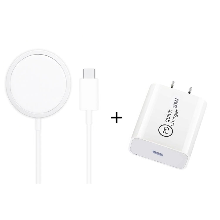 XJ-31 2 in 1 15W Magnetic Wireless Charger + PD 20W USB-C / Type-C Travel Charger Set for iPhone 12 Series, EU Plug, US Plug, UK Plug – Magnetic, Wireless Charging, Aluminum Alloy US Plug