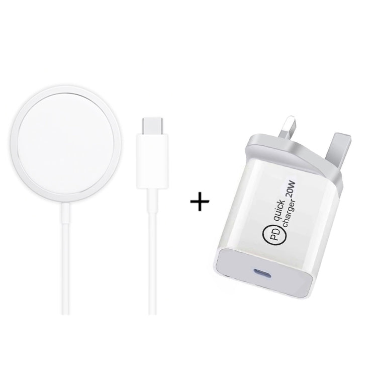 XJ-31 2 in 1 15W Magnetic Wireless Charger + PD 20W USB-C / Type-C Travel Charger Set for iPhone 12 Series, EU Plug, US Plug, UK Plug – Magnetic, Wireless Charging, Aluminum Alloy UK Plug
