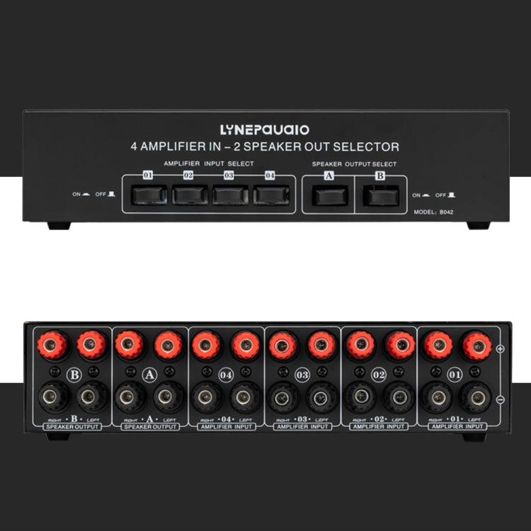 B042 4-in 2-out Power Amplifier Sound Switcher Loudspeaker Switch Distributor, 300W Per Channel Lossless Sound Quality, B042