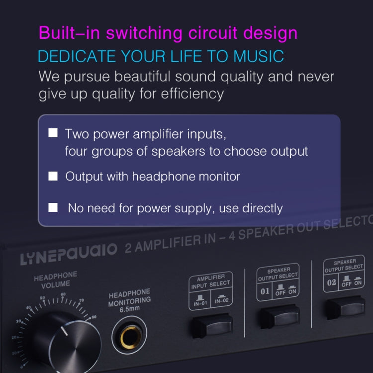 B032 2-in 4-out Power Amplifier Sound Switcher Speaker Lossless Sound Quality 300W Per Channel Switch Distributor Comparator with Headset Monitoring Function / Audio Input, B032