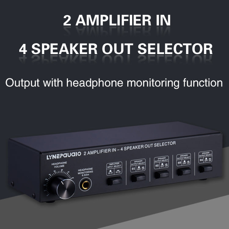 B032 2-in 4-out Power Amplifier Sound Switcher Speaker Lossless Sound Quality 300W Per Channel Switch Distributor Comparator with Headset Monitoring Function / Audio Input, B032