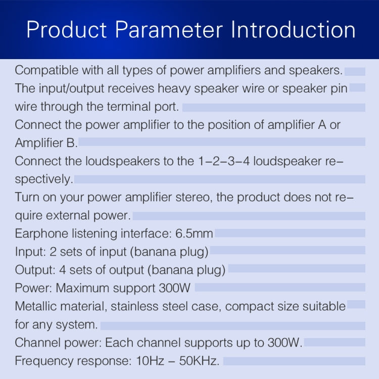 B032 2-in 4-out Power Amplifier Sound Switcher Speaker Lossless Sound Quality 300W Per Channel Switch Distributor Comparator with Headset Monitoring Function / Audio Input, B032