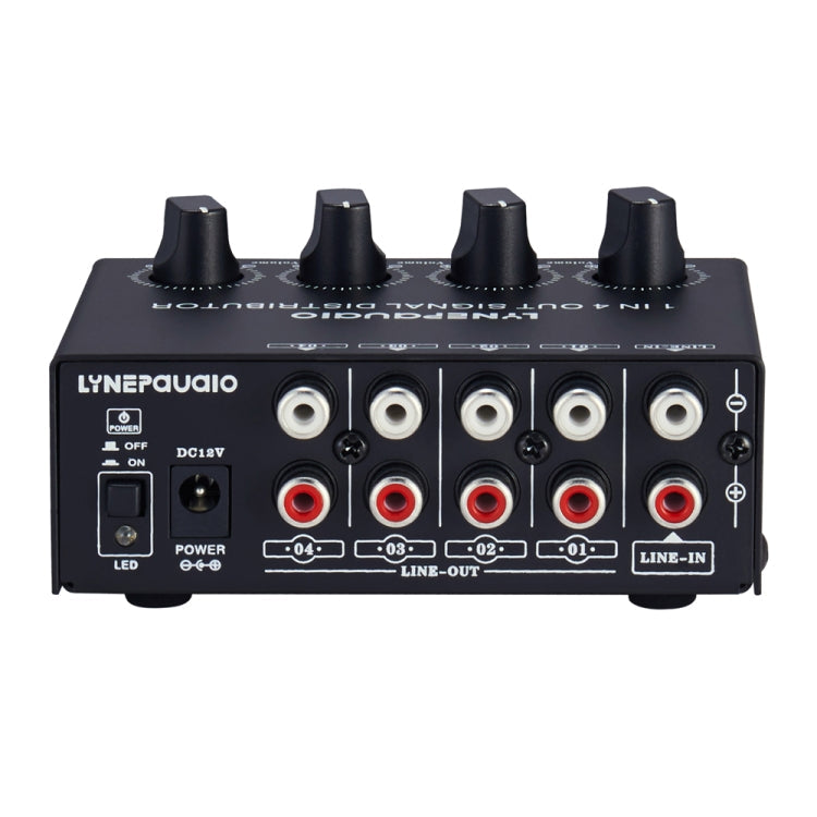 1-In 4-Out Front Stereo Signal Amplifier, Independent Output Volume Adjustment RCA Interface No Loss Allocator, US Plug, B029