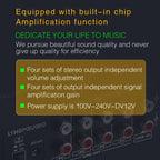 1-In 4-Out Front Stereo Signal Amplifier, Independent Output Volume Adjustment RCA Interface No Loss Allocator, US Plug, B029